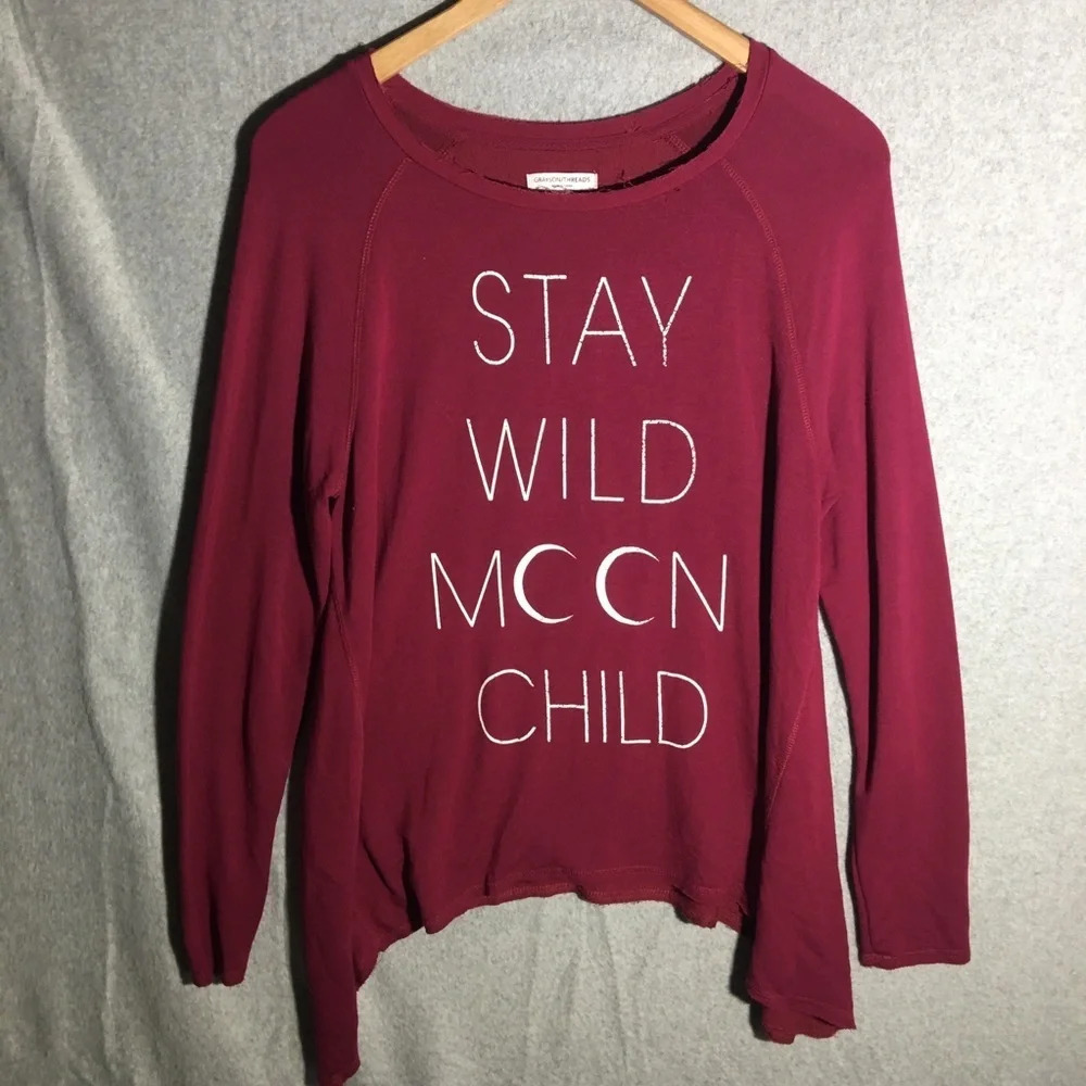 Womens Grayson Threads Blouse A Line Hem Stay wild Moon Child Maroon Casual Cute
